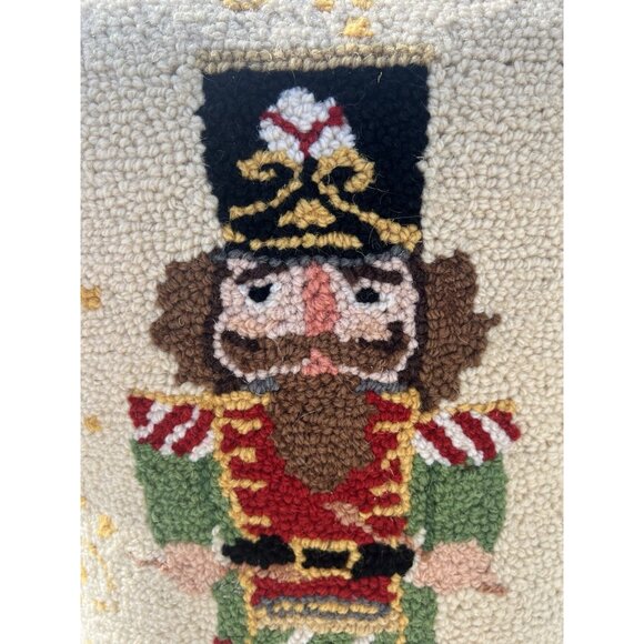 Peking Handicraft Holiday Magic Nutcracker gold wool hook pillow velvet 14x20" - Picture 5 of 9